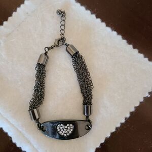 Lia Sophia chain bracelet with heart and pave rhinestones.